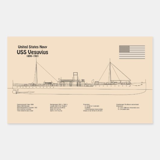 USS Vesuvius - Schiffs-Blueprint-Pläne SD Rechteckiger Aufkleber (Vorderseite)