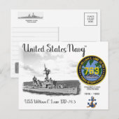 USS WILLIAM C. LAWE DD-763 DESTROYER POSTKARTE (Vorne/Hinten)
