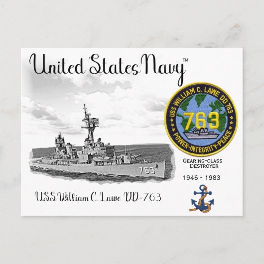 USS WILLIAM C. LAWE DD-763 DESTROYER POSTKARTE (Vorderseite)