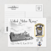 USS WILLIAM R. Rush DD-714 DESTROYER Postkarte (Vorne/Hinten)