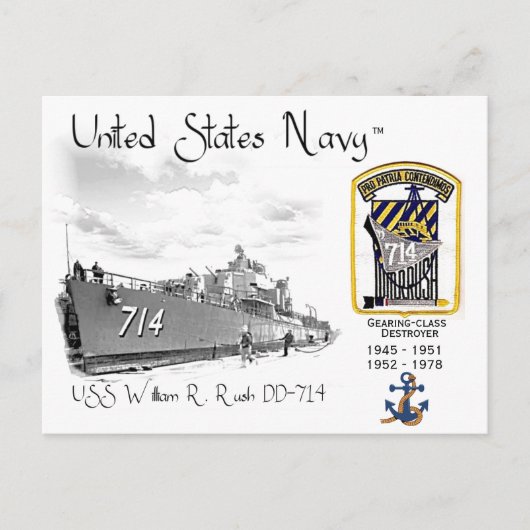 USS WILLIAM R. Rush DD-714 DESTROYER Postkarte (Vorderseite)