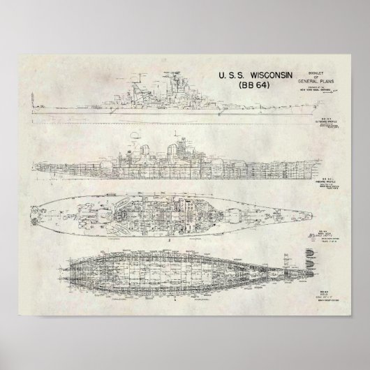 USS Wisconsin Blueprint Poster (Vorne)