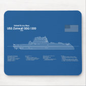 USS Zumwalt - Schiffs-Blueprint Pläne ABD Mousepad (Vorne)