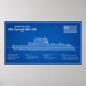 USS Zumwalt - Schiffs-Blueprint Pläne ABD Poster (Vorne)