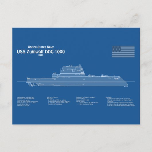 USS Zumwalt - Schiffs-Blueprint Pläne ABD Postkarte (Vorderseite)