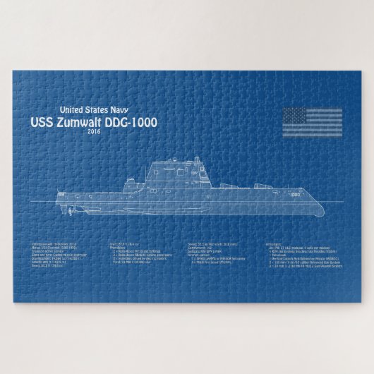 USS Zumwalt - Schiffs-Blueprint Pläne ABD Puzzle (Horizontal)