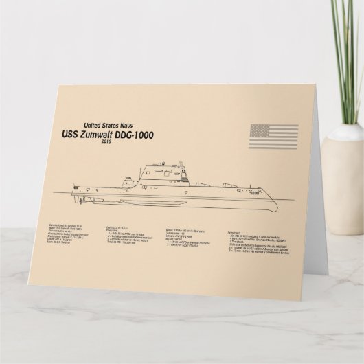 USS Zumwalt - Schiffs-Blueprint Pläne SD Dankeskarte (Vorderseite)