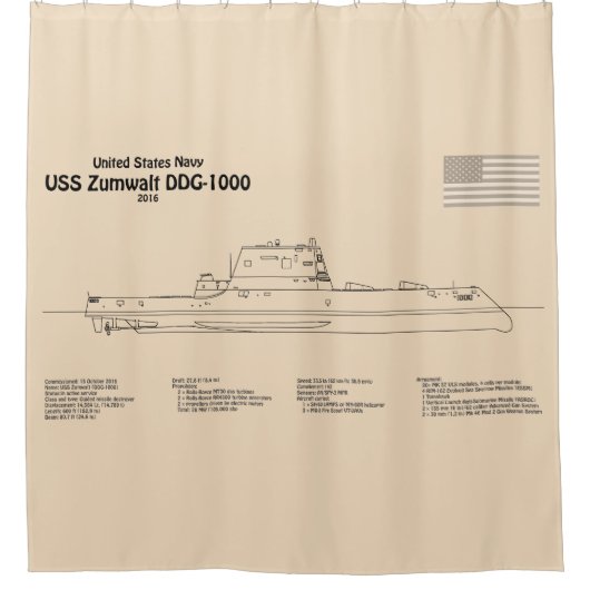 USS Zumwalt - Schiffs-Blueprint Pläne SD Duschvorhang (Vorderseite)