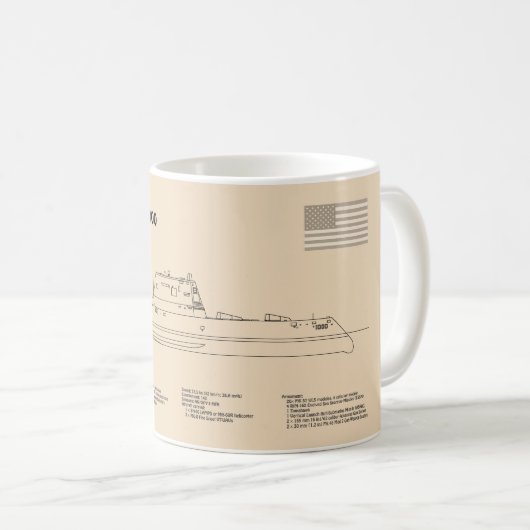 USS Zumwalt - Schiffs-Blueprint Pläne SD Kaffeetasse (VorderseiteRechts)