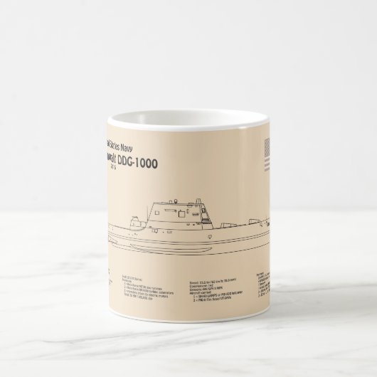 USS Zumwalt - Schiffs-Blueprint Pläne SD Kaffeetasse (Mittel)