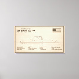 USS Zumwalt - Schiffs-Blueprint Pläne SD Leinwanddruck