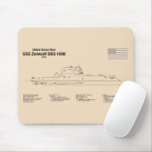 USS Zumwalt - Schiffs-Blueprint Pläne SD Mousepad (Mit Mouse)