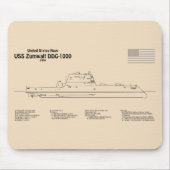 USS Zumwalt - Schiffs-Blueprint Pläne SD Mousepad (Vorne)