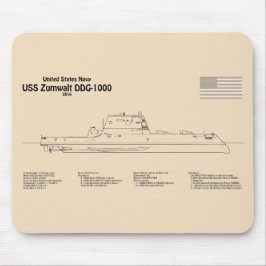 USS Zumwalt - Schiffs-Blueprint Pläne SD Mousepad
