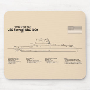 USS Zumwalt - Schiffs-Blueprint Pläne SD Mousepad