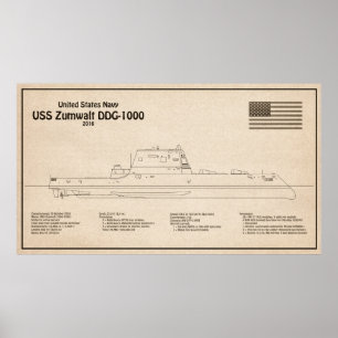 USS Zumwalt - Schiffs-Blueprint Pläne SD Poster