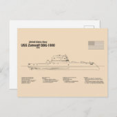 USS Zumwalt - Schiffs-Blueprint Pläne SD Postkarte (Vorne/Hinten)
