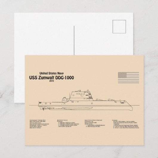 USS Zumwalt - Schiffs-Blueprint Pläne SD Postkarte (Vorne/Hinten)
