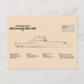 USS Zumwalt - Schiffs-Blueprint Pläne SD Postkarte (Vorderseite)