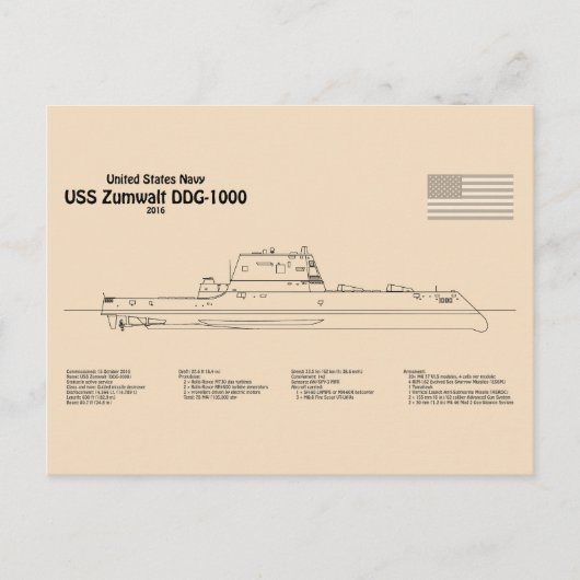 USS Zumwalt - Schiffs-Blueprint Pläne SD Postkarte (Vorderseite)