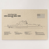 USS Zumwalt - Schiffs-Blueprint Pläne SD Puzzle (Horizontal)