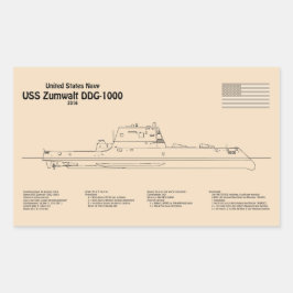 USS Zumwalt - Schiffs-Blueprint Pläne SD Rechteckiger Aufkleber