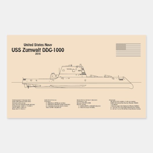 USS Zumwalt - Schiffs-Blueprint Pläne SD Rechteckiger Aufkleber (Vorderseite)