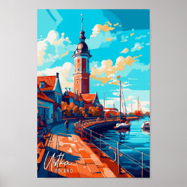 Ustka Polen Art Vintage Reise Illustration Poster