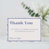 usty Blue Watercolor Floral Wedding Dankeskarte (Stehend Vorderseite)
