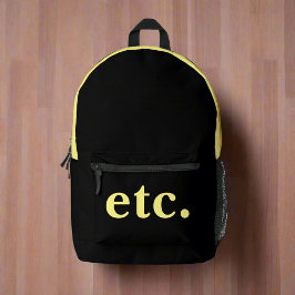 usw. Trendschwarz & gelb, fett Typografie Bedruckter Rucksack