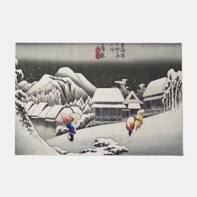 Utagawa Hiroshige - Abend Snow bei Kanbara Fußmatte (Vorderseite)