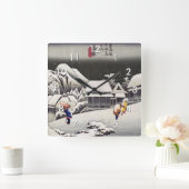 Utagawa Hiroshige - Abend Snow bei Kanbara Quadratische Wanduhr (Zuhause)