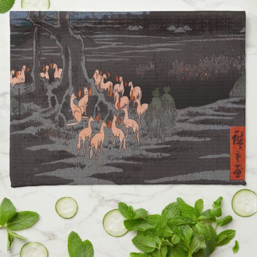 Utagawa Hiroshige - Silvester Foxfire Geschirrtuch (Gefaltet)