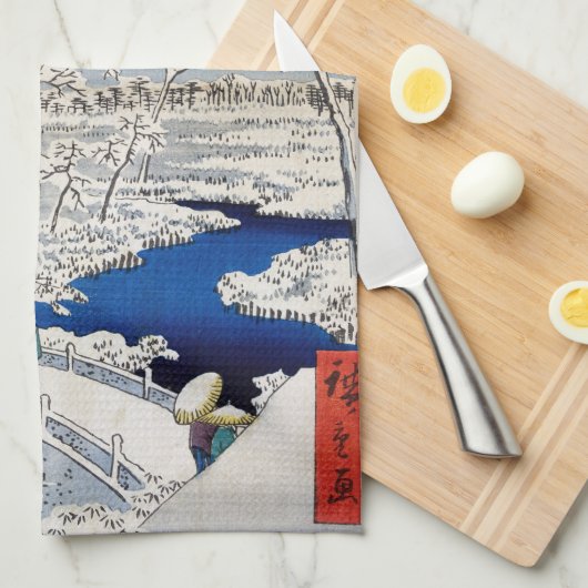 Utagawa Hiroshige - Trommelbrücke bei Meguro Geschirrtuch (Viertel Falte)