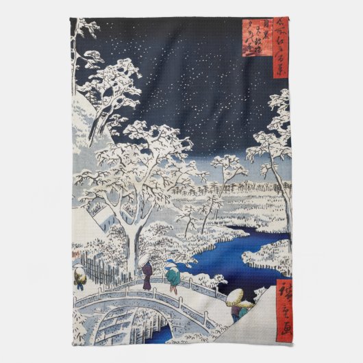 Utagawa Hiroshige - Trommelbrücke bei Meguro Geschirrtuch (Vertikal)