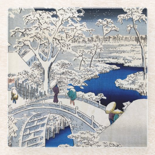 Utagawa Hiroshige - Trommelbrücke bei Meguro Glasuntersetzer (Vorderseite)