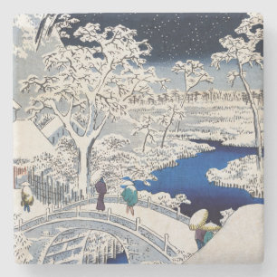 Utagawa Hiroshige - Trommelbrücke bei Meguro Steinuntersetzer