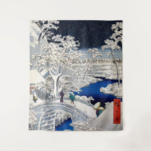 Utagawa Hiroshige - Trommelbrücke in Meguro Wandteppich