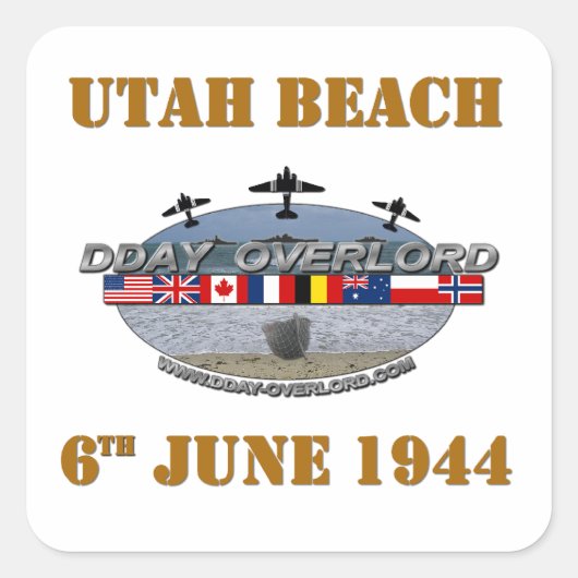 Utah Beach 6th June 1944 Quadratischer Aufkleber (Vorderseite)