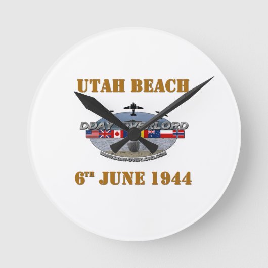Utah Beach 6th June 1944 Runde Wanduhr (Vorderseite)