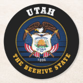 UTAH BEEHIVE STAAT FLAG RUNDER PAPPUNTERSETZER (Vorderseite)