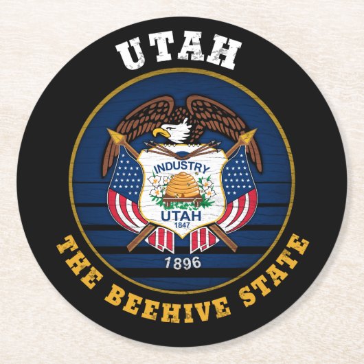 UTAH BEEHIVE STAAT FLAG RUNDER PAPPUNTERSETZER (Vorderseite)