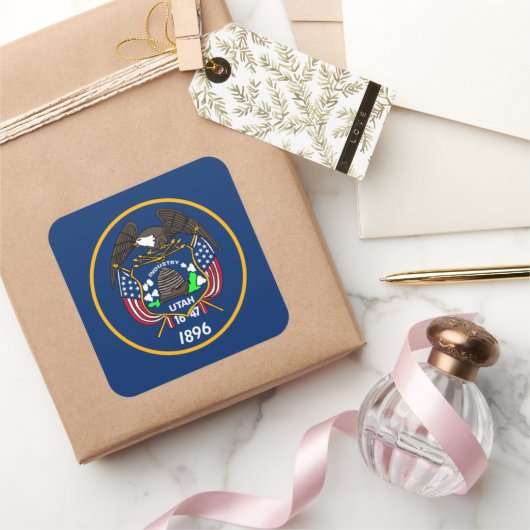 Utah: Der beehive Staat US-Flagge, Industrie Quadratischer Aufkleber (Schenken)