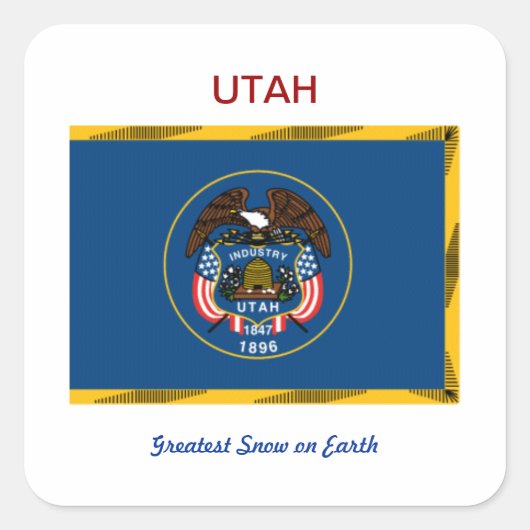Utah Flag und Slogan Quadratischer Aufkleber (Vorderseite)