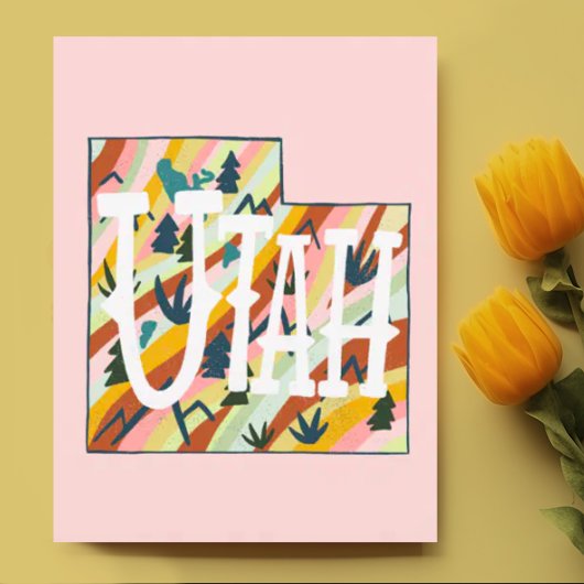 Utah Illustriert Map Postkarte