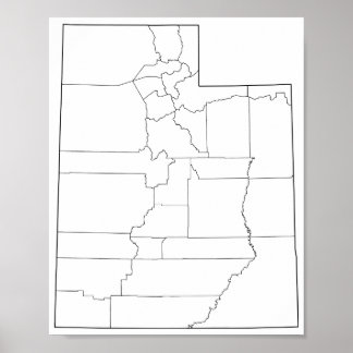 Utah Landkreises Blank Kontur Map Poster