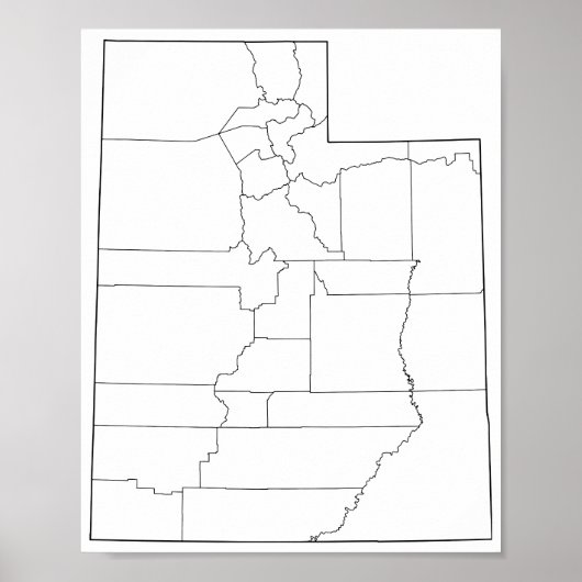 Utah Landkreises Blank Kontur Map Poster (Vorne)