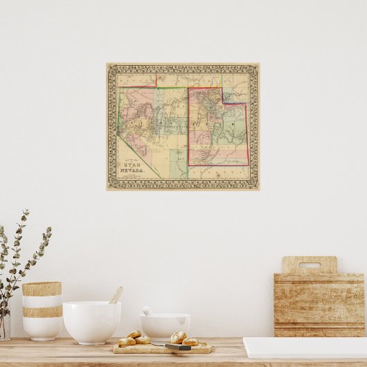 Utah, Nevada Karte von Mitchell Poster (Küche)