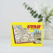 Utah Retro Map Postcard Postcard Postkarte (Stehend Vorderseite)