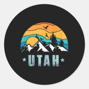Utah Retro Vintage Berge Wandern Tank Top Runder Aufkleber